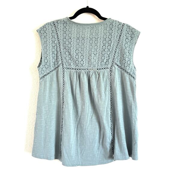 NWT Sundance Women’s Dinah Eyelet Shirt Top Blue Short Sleeve V-Neck - Picture 2 of 11